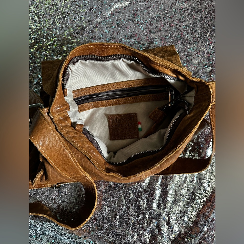 Maxon Collection Brown Leather Crossbody Satchel Handbag